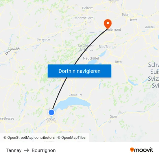 Tannay to Bourrignon map