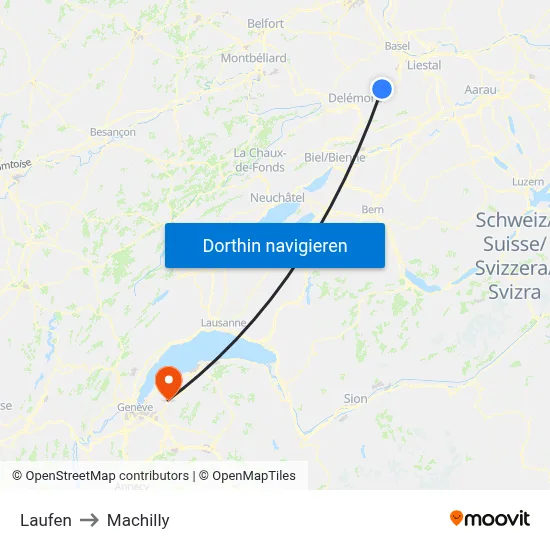 Laufen to Machilly map