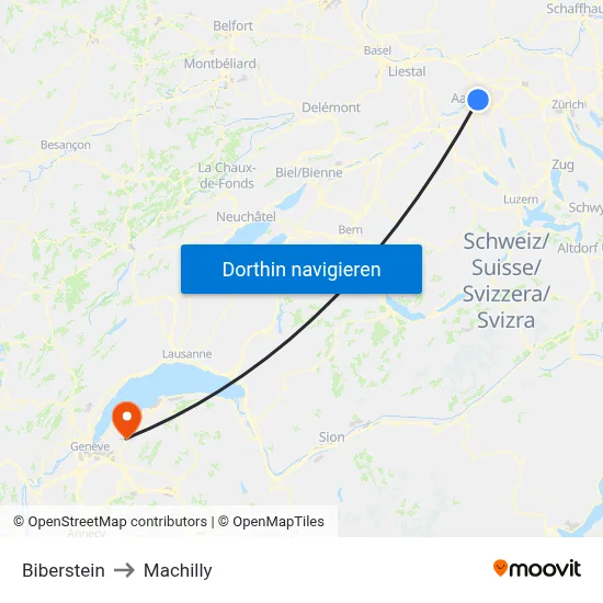 Biberstein to Machilly map