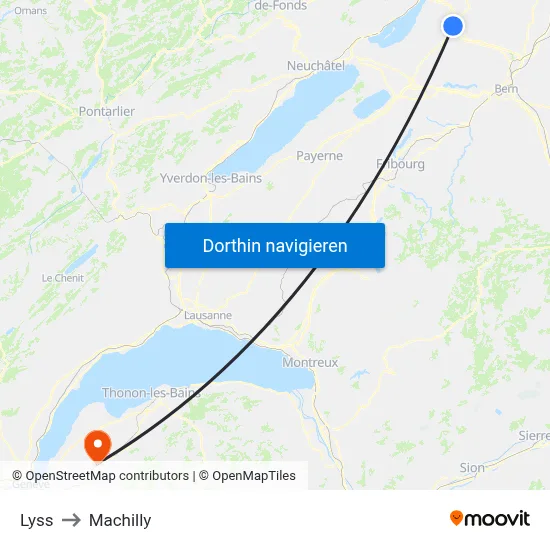 Lyss to Machilly map