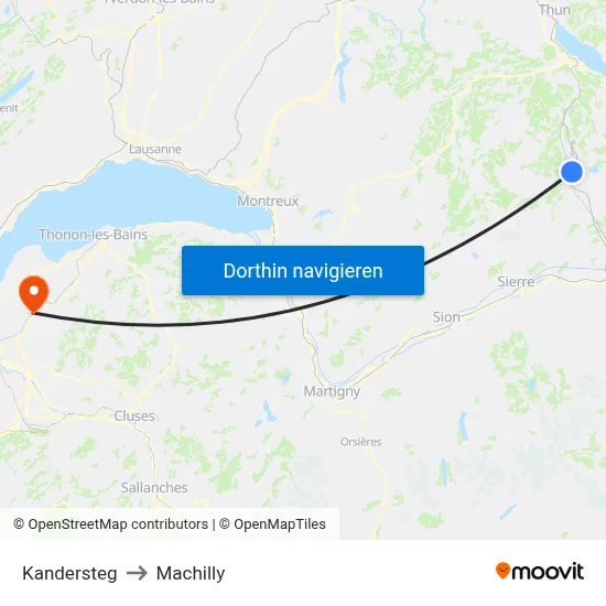 Kandersteg to Machilly map