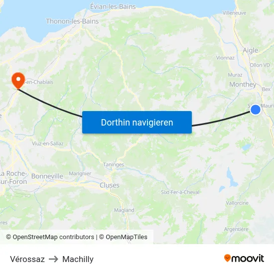 Vérossaz to Machilly map
