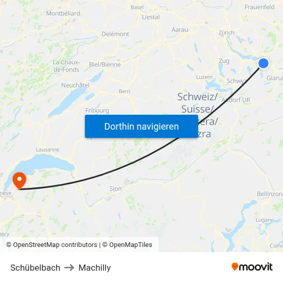 Schübelbach to Machilly map