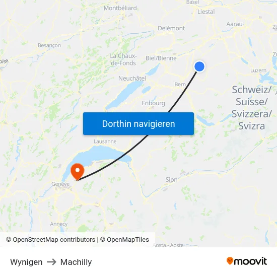 Wynigen to Machilly map