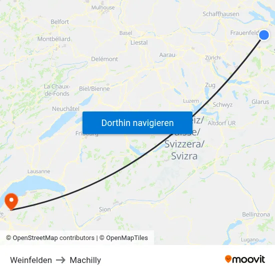 Weinfelden to Machilly map