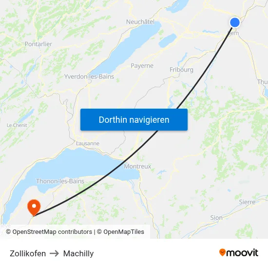 Zollikofen to Machilly map