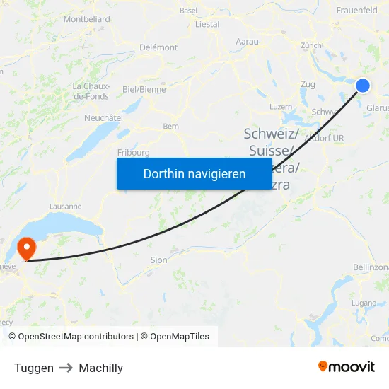 Tuggen to Machilly map