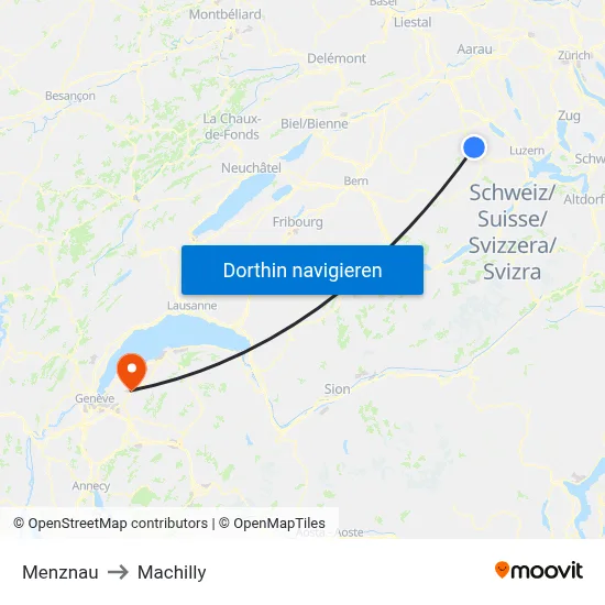 Menznau to Machilly map