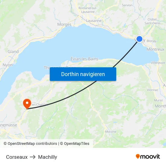 Corseaux to Machilly map