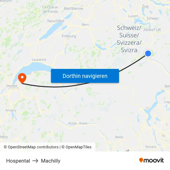 Hospental to Machilly map