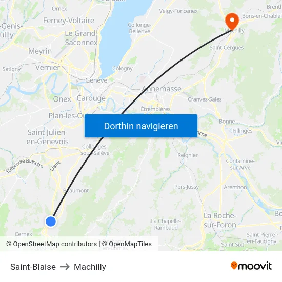 Saint-Blaise to Machilly map