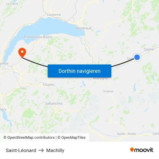 Saint-Léonard to Machilly map