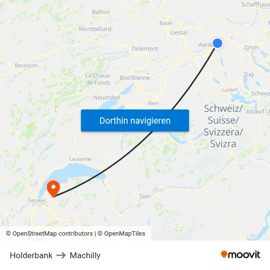 Holderbank to Machilly map
