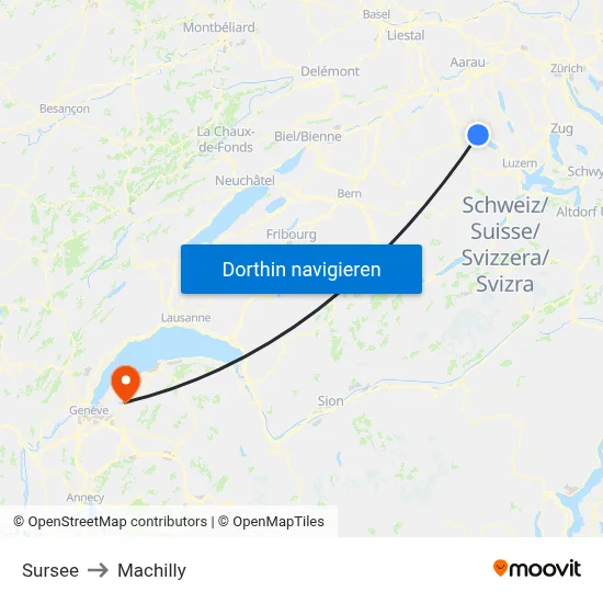 Sursee to Machilly map