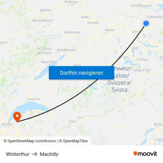 Winterthur to Machilly map