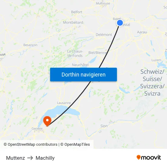 Muttenz to Machilly map