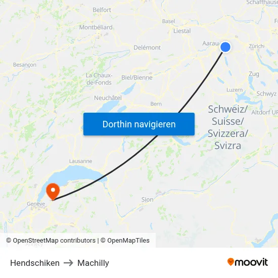 Hendschiken to Machilly map