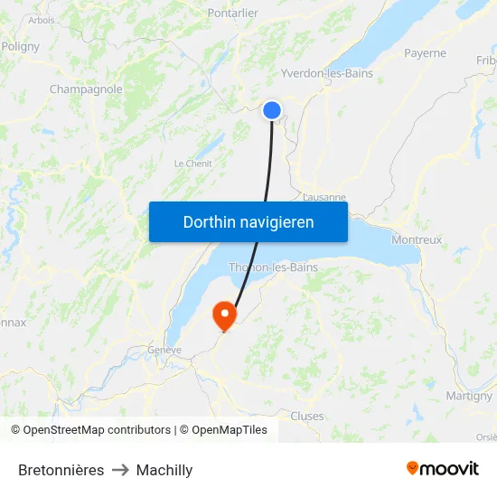 Bretonnières to Machilly map