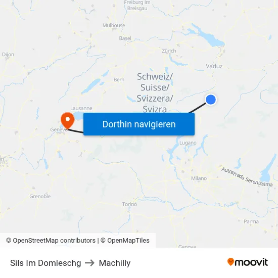 Sils Im Domleschg to Machilly map
