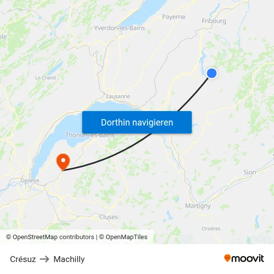 Crésuz to Machilly map