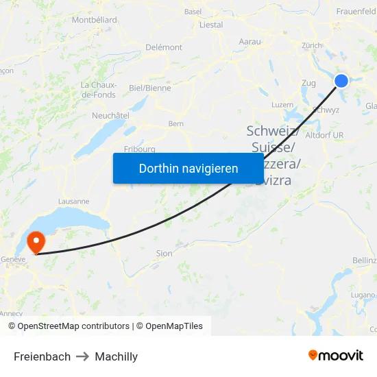 Freienbach to Machilly map