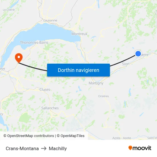 Crans-Montana to Machilly map