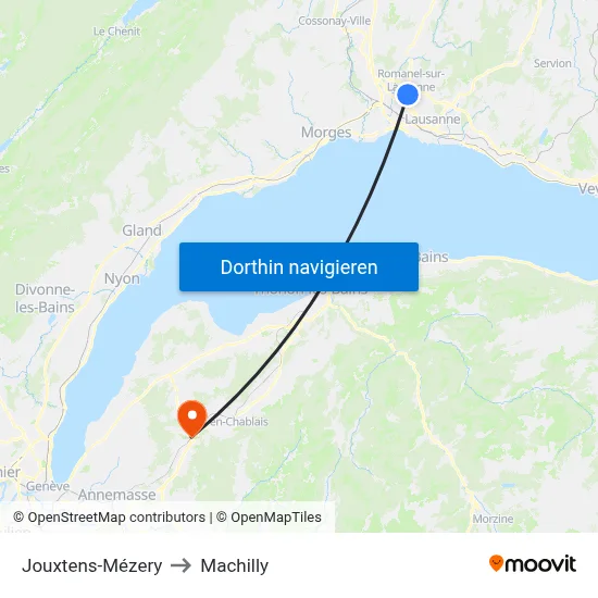 Jouxtens-Mézery to Machilly map