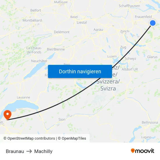 Braunau to Machilly map