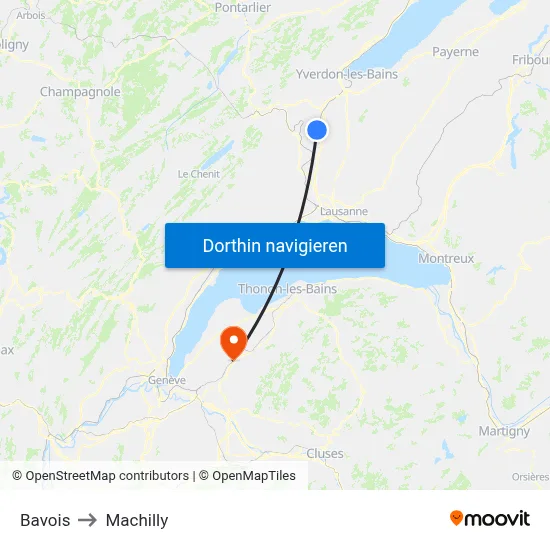 Bavois to Machilly map