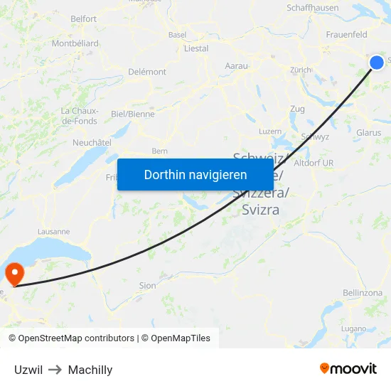 Uzwil to Machilly map