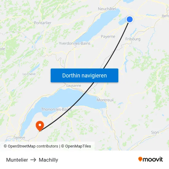 Muntelier to Machilly map