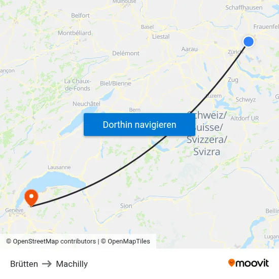 Brütten to Machilly map