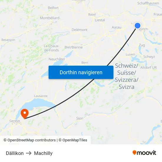 Dällikon to Machilly map