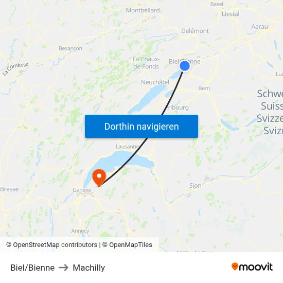 Biel/Bienne to Machilly map