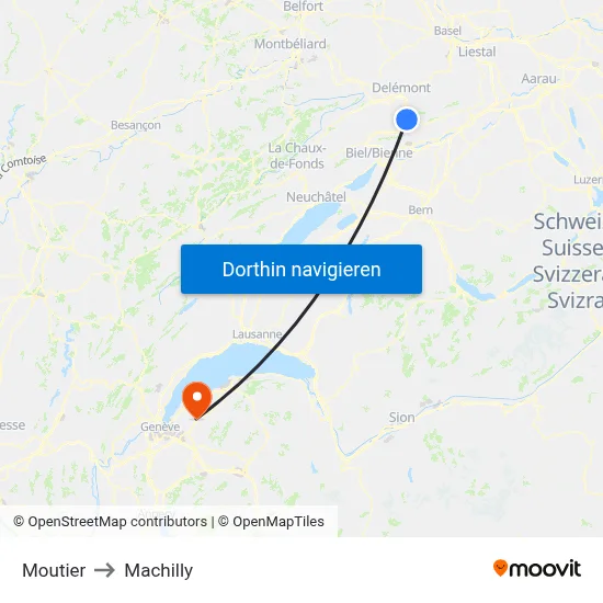 Moutier to Machilly map
