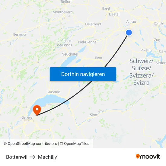 Bottenwil to Machilly map