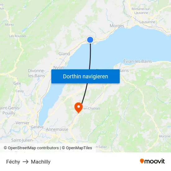 Féchy to Machilly map
