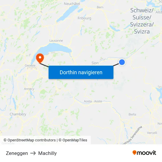 Zeneggen to Machilly map