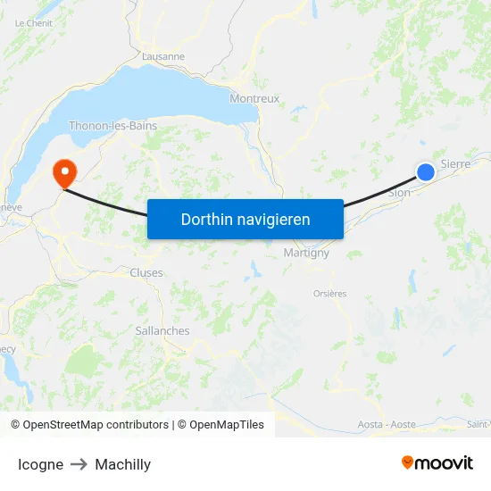 Icogne to Machilly map