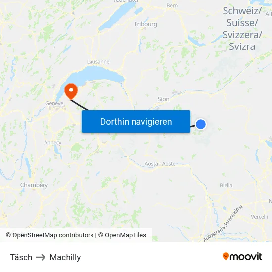 Täsch to Machilly map