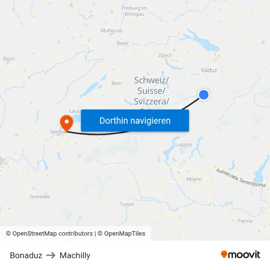 Bonaduz to Machilly map