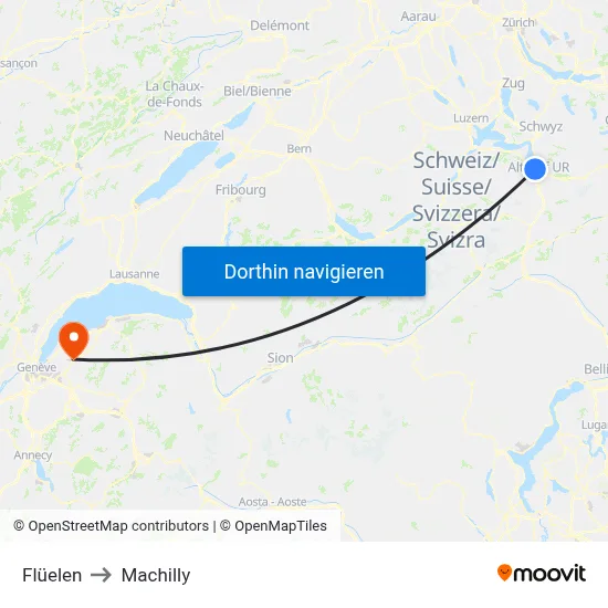 Flüelen to Machilly map
