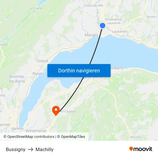 Bussigny to Machilly map