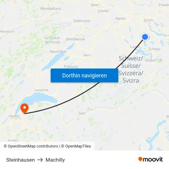 Steinhausen to Machilly map