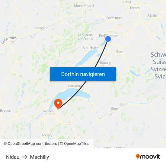 Nidau to Machilly map