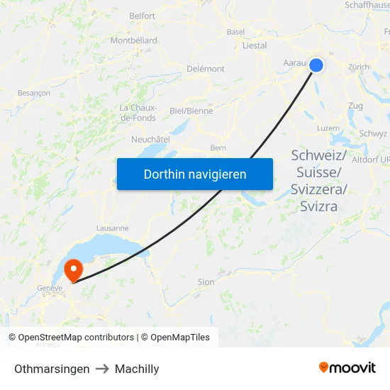 Othmarsingen to Machilly map