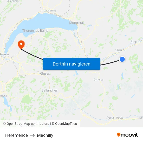 Hérémence to Machilly map