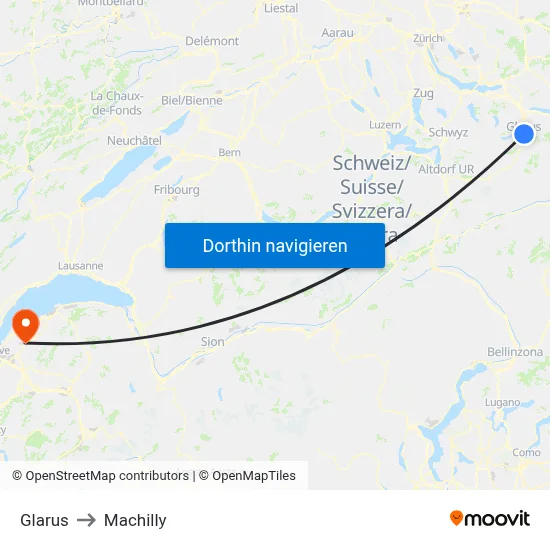 Glarus to Machilly map