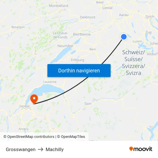 Grosswangen to Machilly map