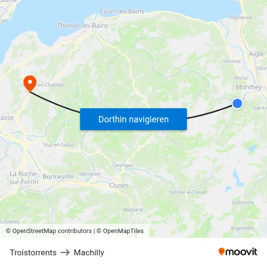 Troistorrents to Machilly map